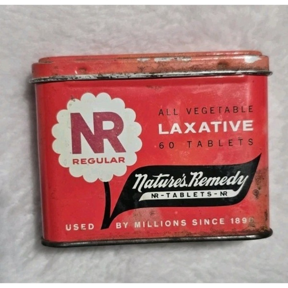 Vintage Natures Remedy NR Laxative Tin Red Metal Advertising Lewis-Howe Co 59c